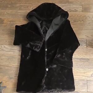 Black Faux Fur Hooded Coat